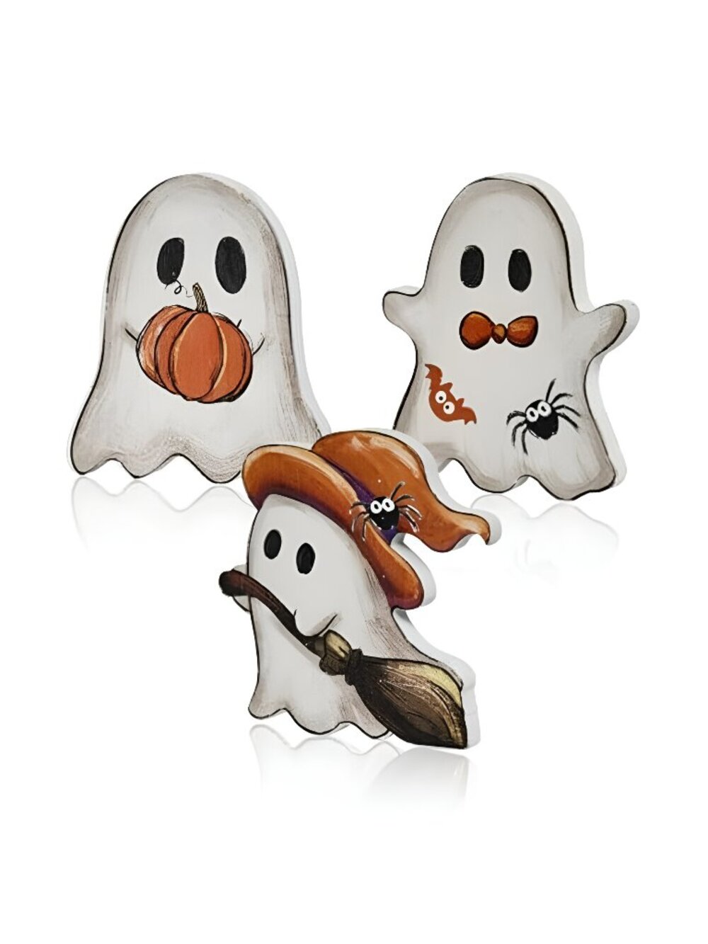 3 Pcs Wooden Blocks Signs, Happy Halloween Ghost Indoor Decor